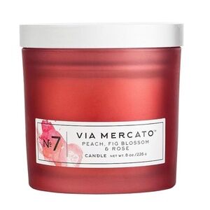 NEW Via Mercato 1 Wick Candle No. 7 Peach Fig Blossom Rose 8 oz Pink Jar Italy